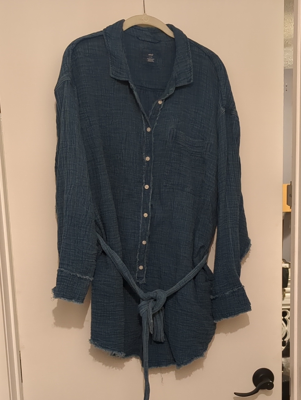 Aerie Long-Sleeve Button Romper in Blue, Size Large